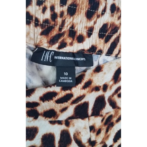 I.N.C Women's Sz. 10 Pull On Leopard Wide Leg Pants Linen Blend W/ Pockets - Picture 3 of 7
